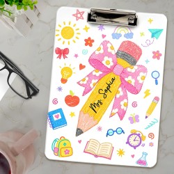 Custom Floral Pencil Acrylic Clipboard with Name | Personalized Teacher Appreciation Gift & Classroom Decor