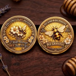 Honey-themed Collectible Coin with Daisies and Beehive Design, 3D Embossed Metal Art, Ideal as a Gift