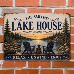 Personalized Lake House Metal Sign - Relax Unwind Enjoy Custom Family Name Scenic Lake & Boat Metal Wall Decor Personalized Lake House Metal Sign - Relax Unwind Enjoy Custom Family Name Scenic Lake & Boat Metal Wall Decor