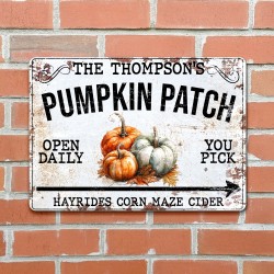 Personalized Pumpkin Patch Metal Sign - Open Daily Hayrides & Cider Custom Family Name Autumn Wall Decor Personalized Pumpkin Patch Metal Sign - Open Daily Hayrides & Cider Custom Family Name Autumn Wall Decor
