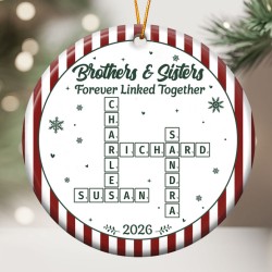 Brothers & Sisters Forever Linked Together Personalized Ceramic Ornament - Striped Pattern Keepsake