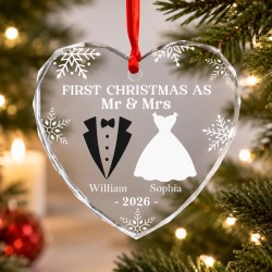 First Christmas as Husband and Wife Personalized Glass Ornament | Mr. and Mrs. Newlywed Keepsake Gift