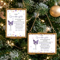 Personalized To My Granddaughter On Our Wedding Day Metal Frame Ornament – Custom Butterfly & Flowers Photo Keepsake Personalized To My Granddaughter On Our Wedding Day Metal Frame Ornament – Custom Butterfly & Flowers Photo Keepsake