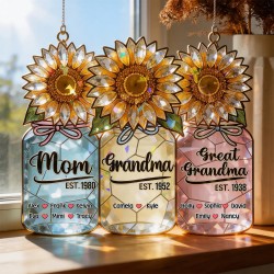 Personalized Sunflowers Suncatcher Ornament - Custom Family Name Gifts for Mom, Grandma & Nana
