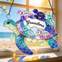 Personalized Sea Turtle Suncatcher Ornament - Custom Gift for Mom & Grandma Personalized Sea Turtle Suncatcher Ornament - Custom Gift for Mom & Grandma