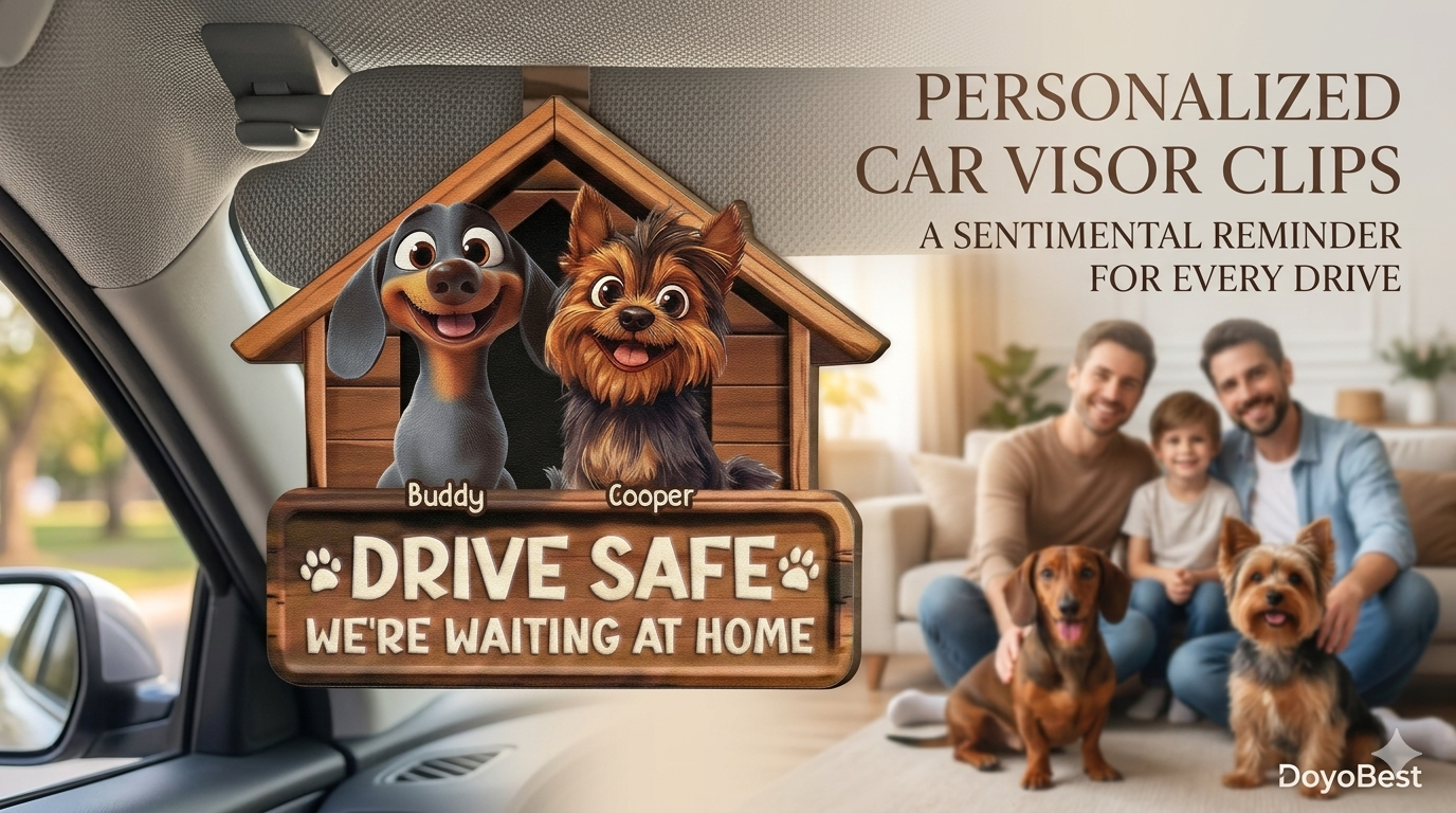 Personalized Dog Car Visor Clip | Drive Safe Custom Pet Gift