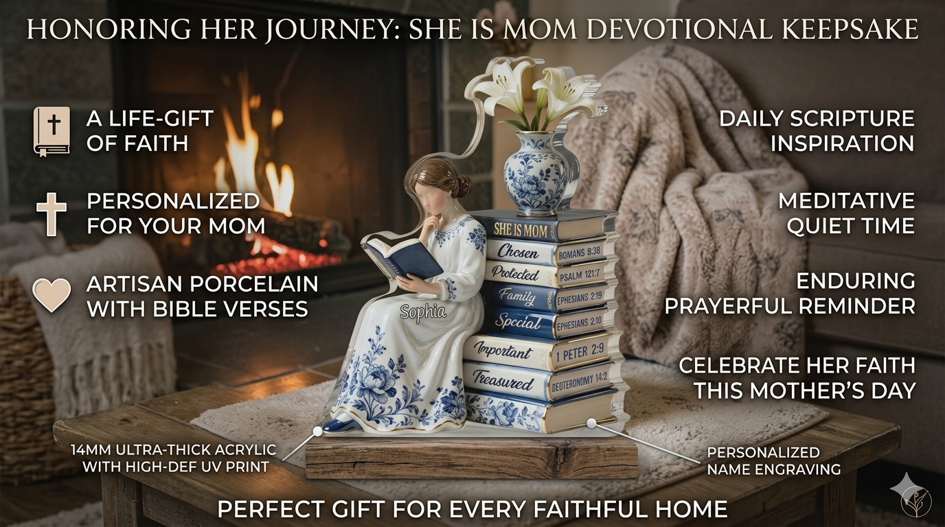 Honoring Her Journey: She Is Mom Devotional Keepsake She Is Mom Bible Verse Acrylic Plaque - 14mm Premium Blue Porcelain Style Gift